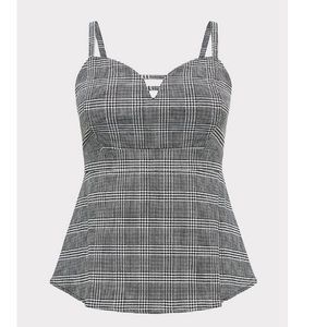 NWT - B&W PLAID HOUNDSTOOTH BENGALINE PEPLUM CAMI